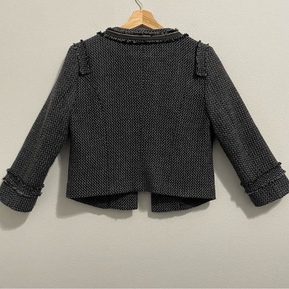 Hinge Cropped Wool Blazer Tweed Jacket Charcoal Gray Knit Woven Womrns Medium M - Picture 3 of 12